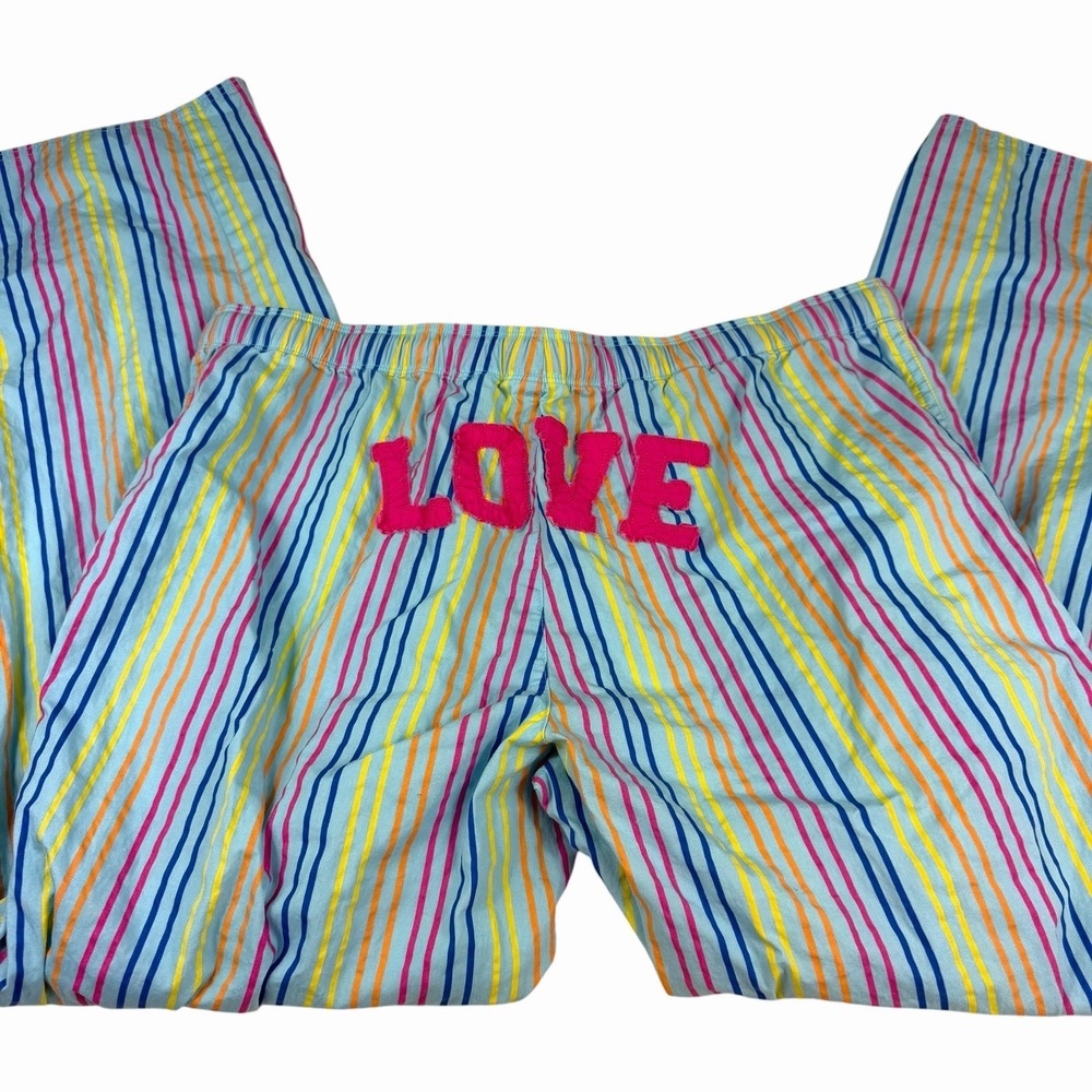 VTG Y2K Convertible Stripe Pajama Pants Size XL Lightweight Rainbow Multi-Color